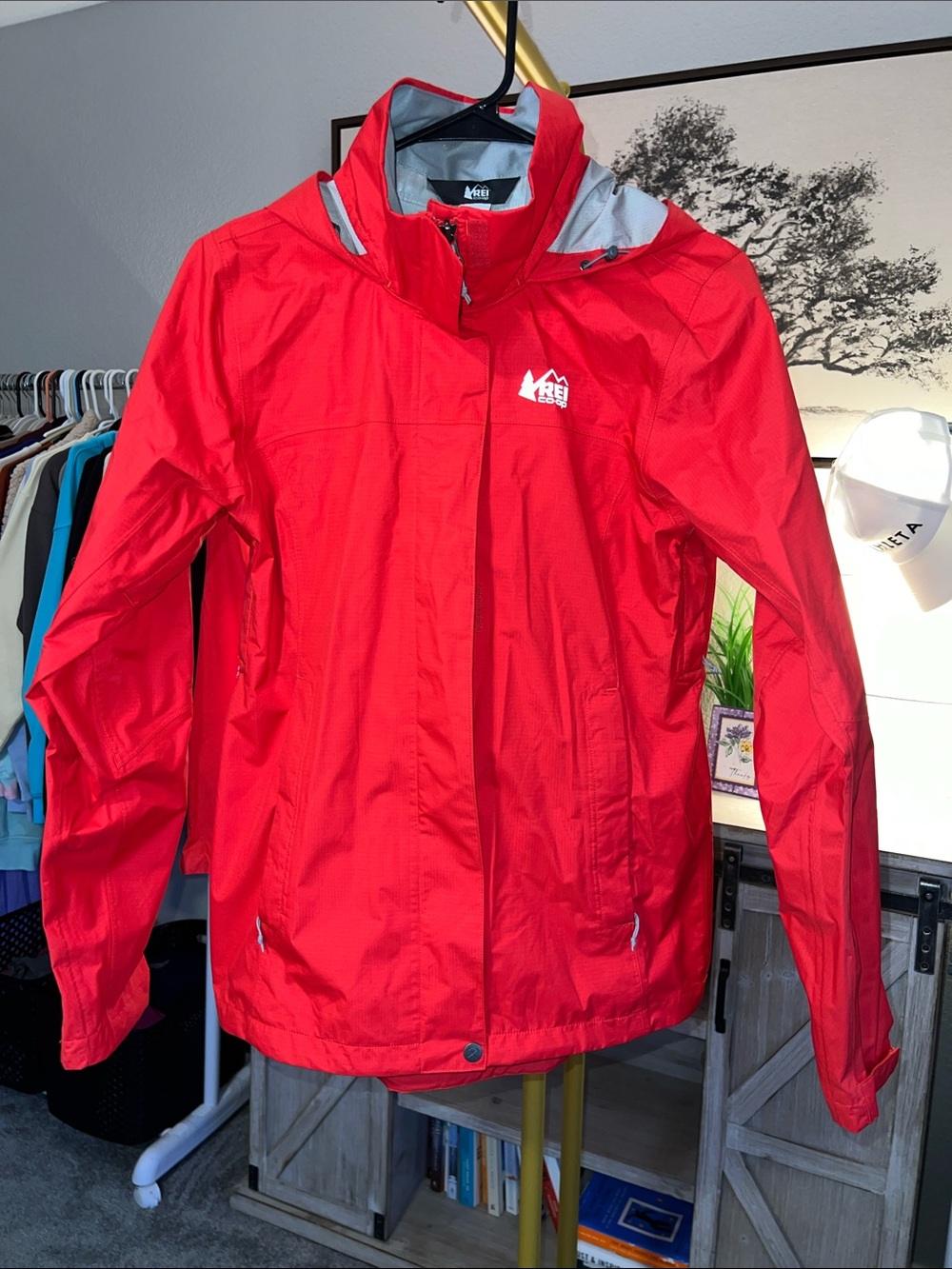 REI Bright Red Women’s Waterproof Hooded Rain Jacket Size S